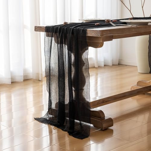 3-Pack Black Cheesecloth Table Runner 120 Inch for Holiday & Event Decor - Variation: 35x120 Inches