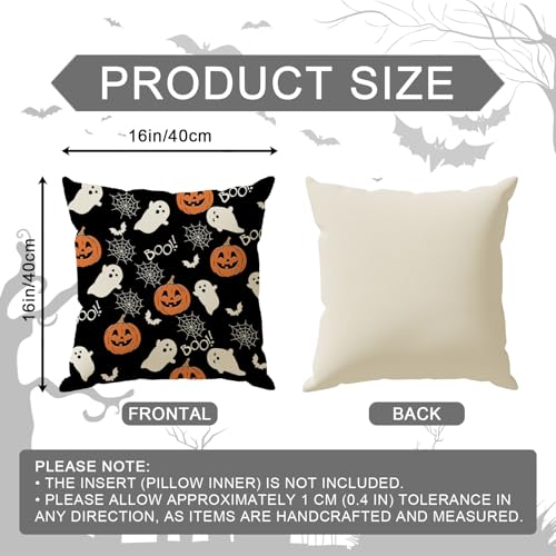 Ghost Bat Spider Web Halloween Throw Pillow Cover 16x16 Inches - Home Decor