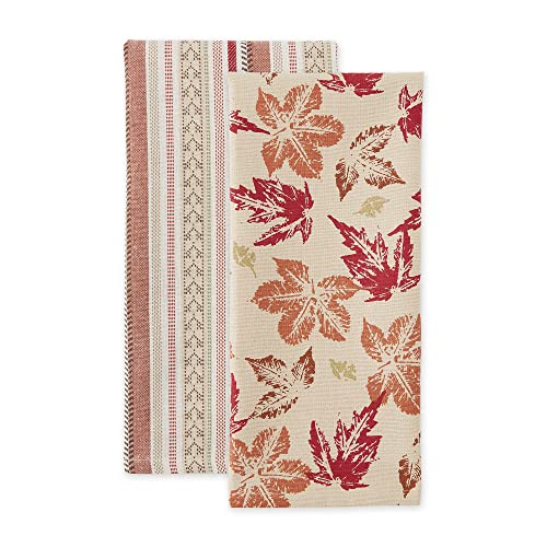 Rustic Leaves Dish Towel Set - Autumn Thanksgiving Kitchen Decor, 18x28, 2 Pieces
