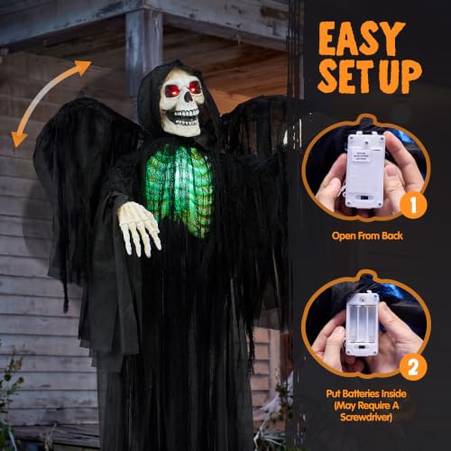 Halloween Animatronic Grim Reaper Life Size with Creepy Sound - Black Variation