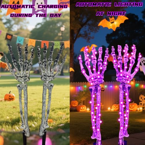 Purple Solar Skeleton Hand Lights 2 Pack - Halloween Yard Stakes