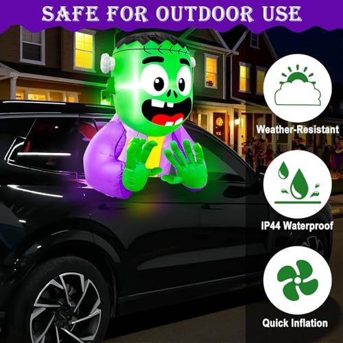 3.5 Ft Inflatable Halloween Zombie Car Decoration Kit with LEDs - Trunk or Treat Prop