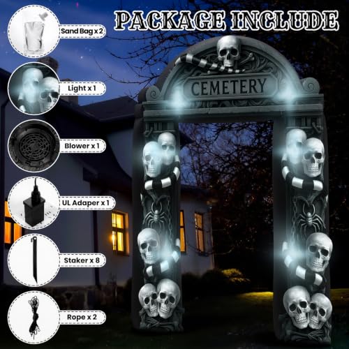 8 Ft Inflatable Halloween Cemetery Arch Decoration - Skull Variation