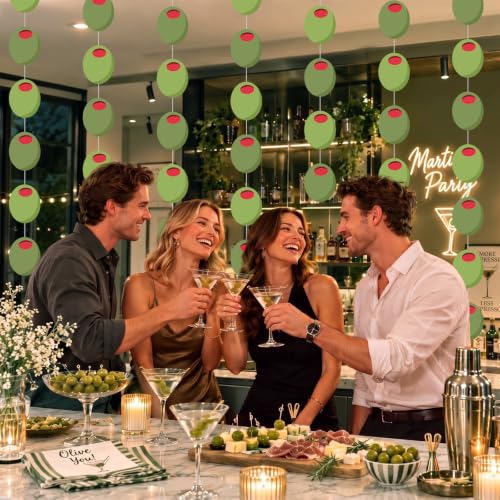 Martini Party Decorations - 8 Pcs Olive Garlands for Cocktail & Bar Event