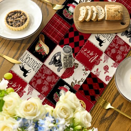 Plaid Horseshoe Roses Table Runner 13x72 Inch for Kitchen Dining Home Decor