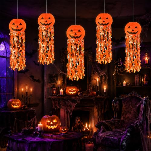 Halloween Pumpkin Paper Lanterns Set of 10 - Indoor Outdoor Festive Decor