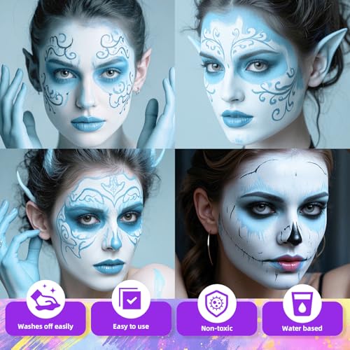 Body Paint Set for Halloween Cosplay - White & Light Blue, 2 Pack