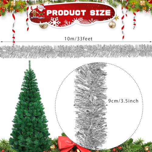 33 Feet Silver Tinsel Garland Pack of 2 - Christmas Metallic Hanging Decor