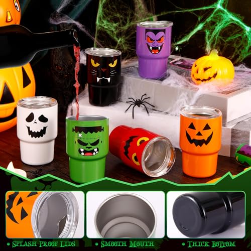 Halloween Shot Glasses Mini Tumblers with Straw & Lid - 6 Pack Pumpkin Ghost Variation