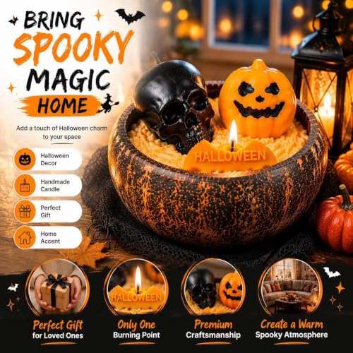Halloween Skull Candle - Pumpkin Soy Wax Decor & Gift