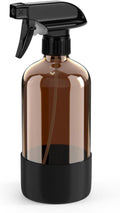 Bontip Amber Glass Spray Bottle - 16 oz Refillable with Silicone Sleeve for Cleaning & Aromatherapy (Black)