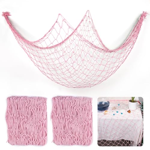 Light Pink 2Pcs Nautical Fish Net Decorations 39x78 Inch Wall Hanging Coastal Party Decor