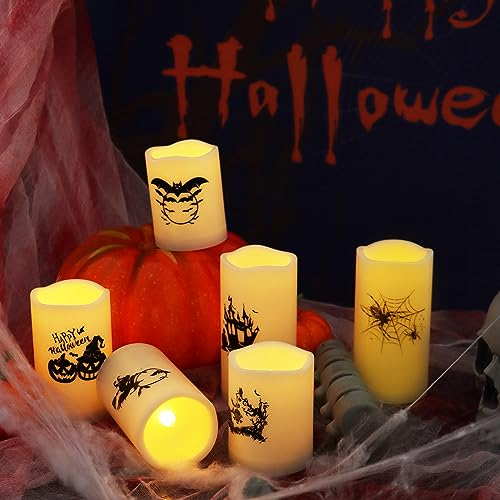Halloween Outdoor Flameless LED Candles Set of 6 - Ivory, 3 Sizes with Remote Timer