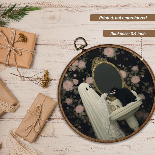 Ghost Black Cat Floral Round Wall Art - 10x10 Inch, Variation Ghost-5