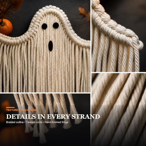 Spooky White Boho Ghost Halloween Decor - Long Ghost Wall Hanging