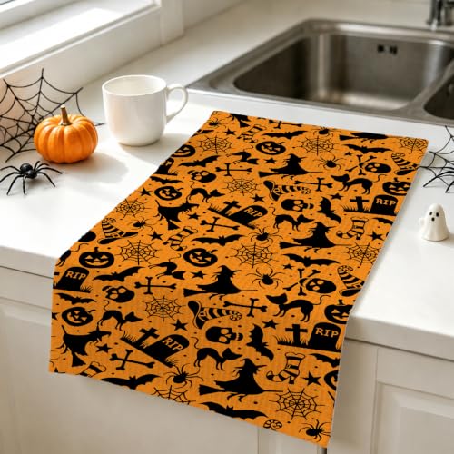 Halloween Kitchen Towels Set - Silhouette Orange Dish Hand Towels, 2 Pieces, Variation Towel28
