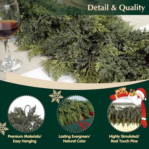 2Pcs 6Ft Faux Cedar Garland with Lights - Real Touch Christmas Decor Variation of Cedar-6Ft-2Pcs