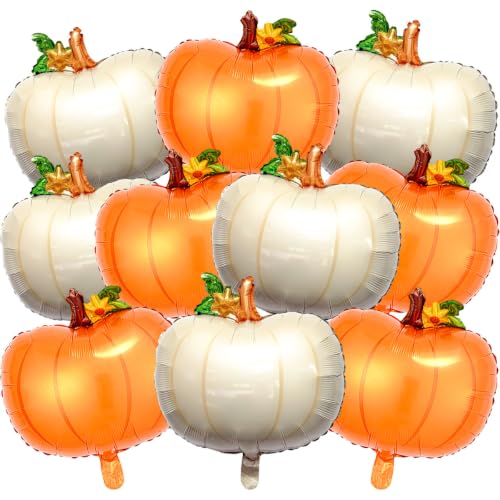 Fall Pumpkin Balloons Set - Orange & Cream White Halloween & Thanksgiving Decor