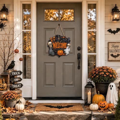 Halloween Door Decor Ghost Wreath Welcome Wall Sign - Variation of Welcome-4