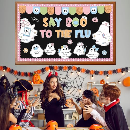 Halloween Classroom Bulletin Board Set with Ghost and Flu Awareness Decor