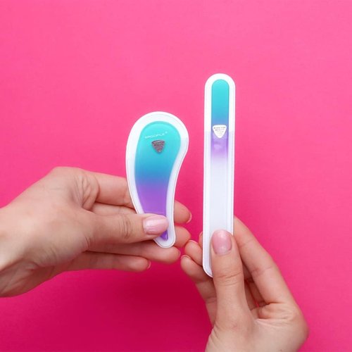 Bona Fide Beauty Ergonomic Nail File Set - 2PC Czech Glass Files for Natural & Acrylic Nails | Pastel Green & Violet
