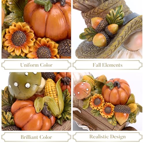Autumn Gnome Decorations Set - 2 Pcs Fall Resin Figurines for Indoor Outdoor Display - Medium