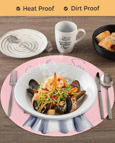 Woven Placemats for Dining Table Set of 2 - 15 Inch Halloween Ghost Pink