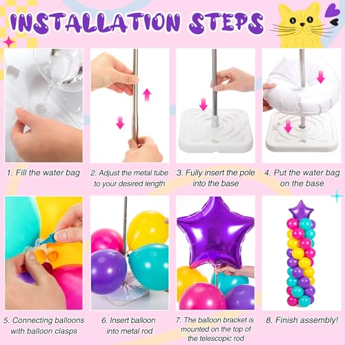 Dollhouse Party Balloon Column Kit - 163 Pcs with Color Variations Hot Pink, Purple, Cyan Blue, Yellow
