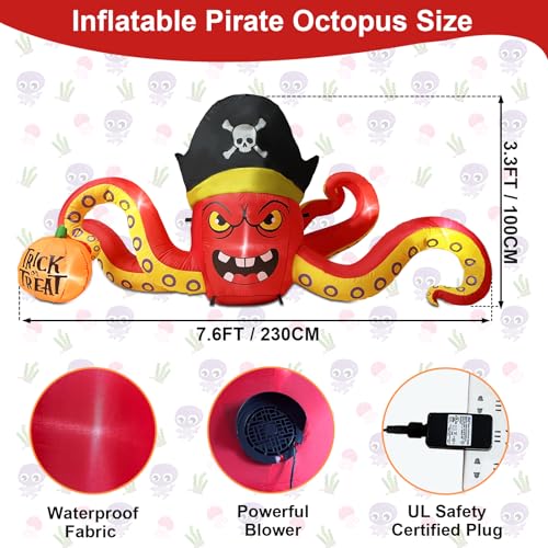 Halloween Inflatable Pirate Octopus with LED Lights - Yard & Garden Decor
