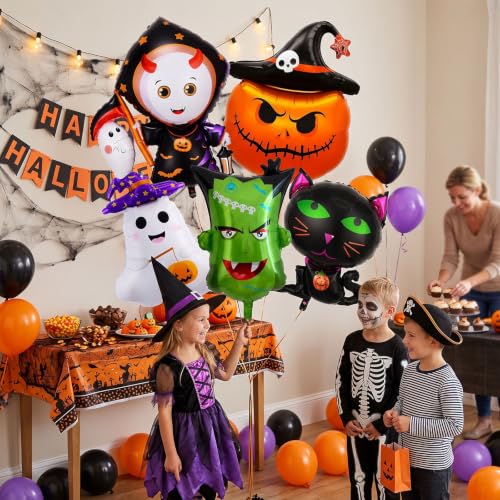 Halloween Party Balloons Set with Ghost, Cat, Pumpkin & Monster Shapes - 5 pcs