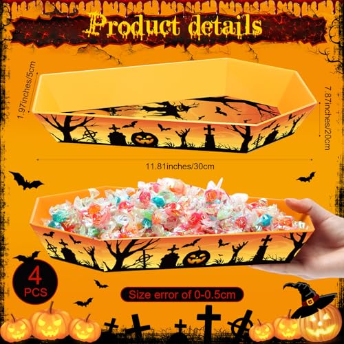 Halloween Coffin Shaped Plastic Serving Tray Set - 4 Pieces, Spooky Gothic Design