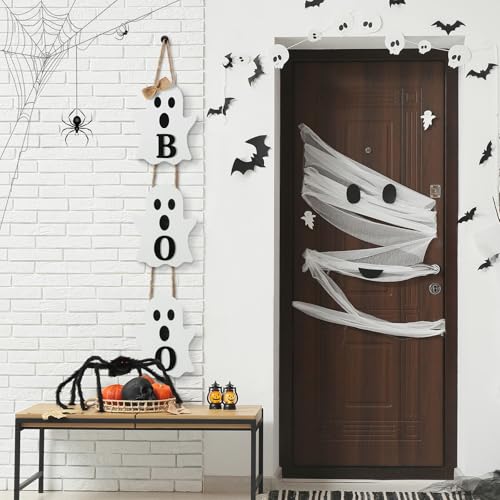 Vicenpal Halloween Boo Ghost Wooden Door Hanger Sign - Classic Variation