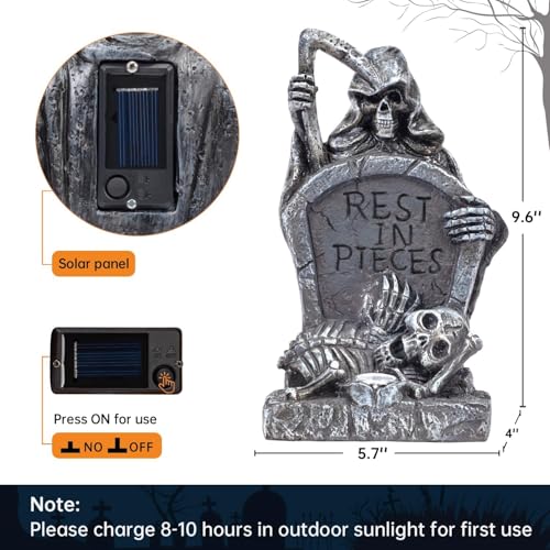 Solar Graveyard Grim Reaper LED Spot Light with Blue Glow - Halloween Outdoor Garden Decor