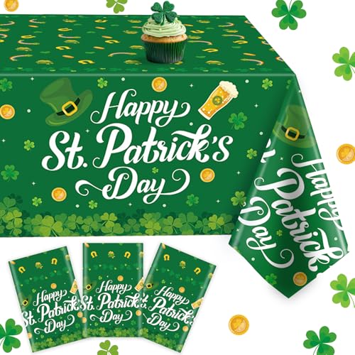 Green St Patrick's Day Tablecloths Set - 3 Pack 54 x 108 Inch Waterproof Disposable Table Covers