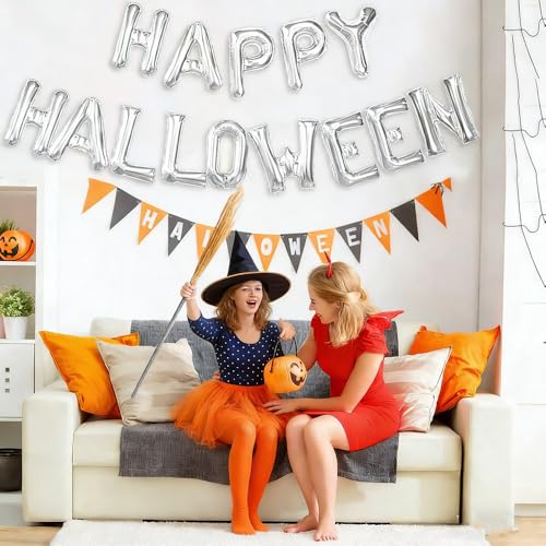 Halloween Letter Silver Balloon Set - Happy Halloween Banner - 14 Pcs