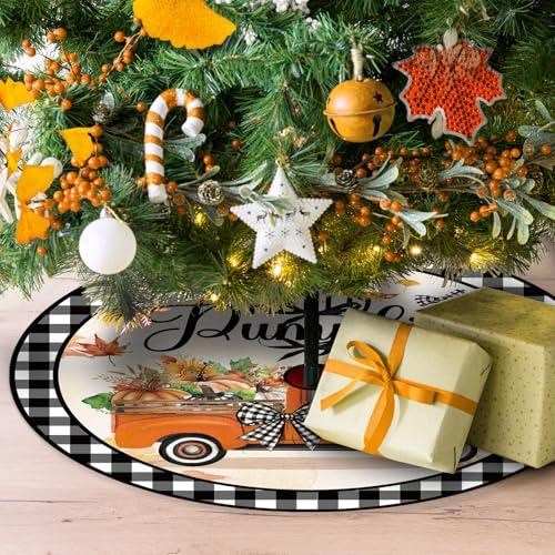Autumn Halloween Reversible Tree Skirt 60 Inch - Fall and Pumpkin Ghost Design