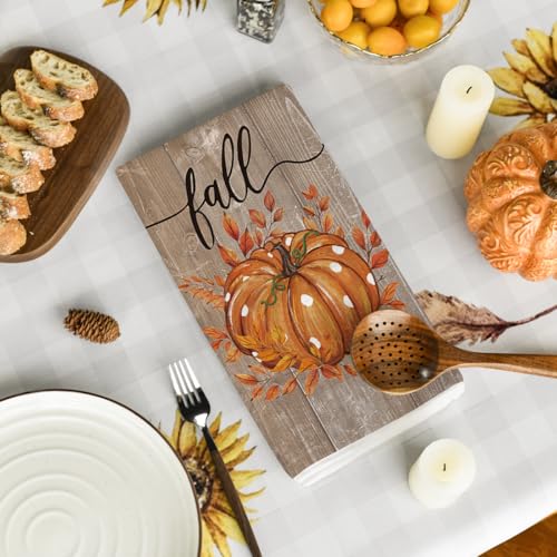 Wood Pumpkin Fall Kitchen Towels Set of 2 - Orange, 18x26 Inch