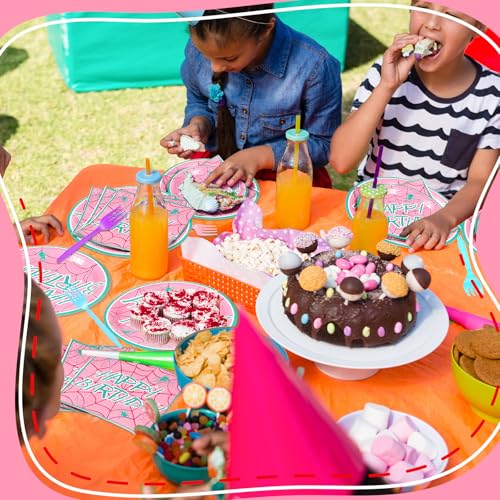 Pink Spider Web Birthday Tableware Set 96 pcs - Happy Birthday Variation
