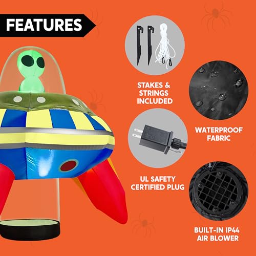 5 FT Inflatable UFO Alien Halloween Yard Decoration with Colorful LEDs