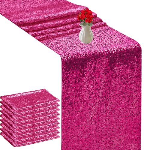 Fuchsia Sequin Table Runners 72 Inch Length - 10 Pack for Weddings & Events