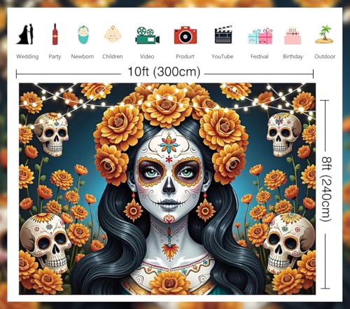 Dia De Los Muertos Backdrop Day of The Dead Mexican Fiesta Photo Banner 10x8FT