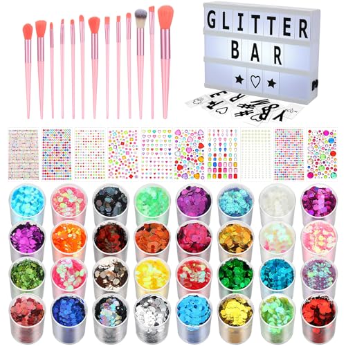 Glitter Tattoos Kit with Gem Stickers & Light Box for Parties & Makeup