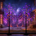 2 Pack 6ft Black Birch Tree with Purple & Orange LED Halloween Lights, Waterproof Spooky Decor with Timer