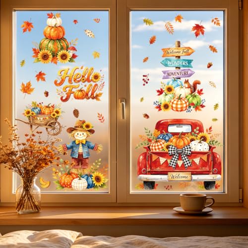 Autumn Farm Elements Window Clings - Reusable Fall Decor for Glass Windows