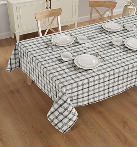 Rectangle Cotton Tablecloth - Grey Plaid, 60x104 Inches - Wipeable & Elegant