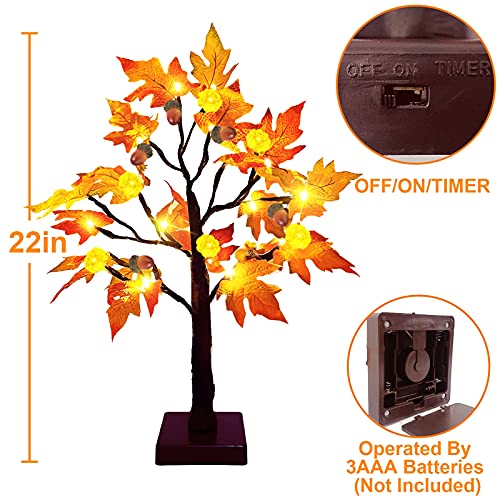 Prelit 22-Inch Fall Maple Tree with LED Pumpkin Lights - Autumn Halloween Decor