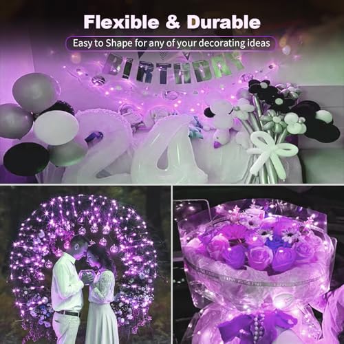 Purple LED Fairy String Lights 7FT Waterproof Battery Operated 3 Modes - 20 Pack