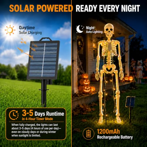 36-Inch Solar Halloween Skeleton with Metal Stake & 16-LED Warm Lights - Variation of 1P-36"