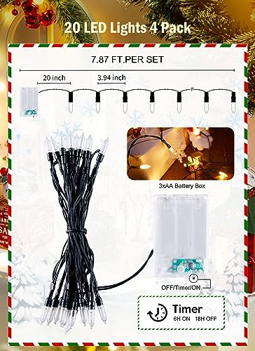 Brightown Warm White Battery String Lights - 4 Pack Indoor Xmas Decor
