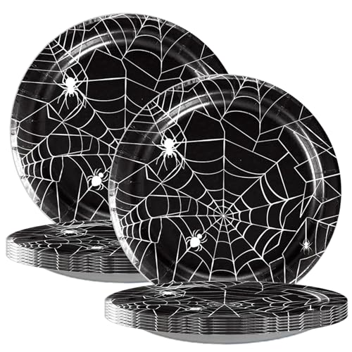 Halloween Spider Web Paper Plates Set - Disposable 7 Inch Dinnerware for Parties